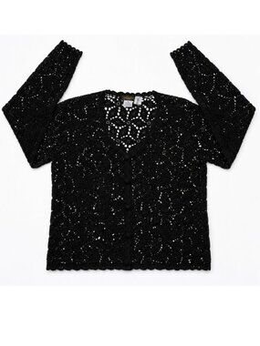TAKEOUT NYC SAMPLE KNIT EYELET CARDIGAN, RAMIE NATURAL FIBRE, MEDIUM